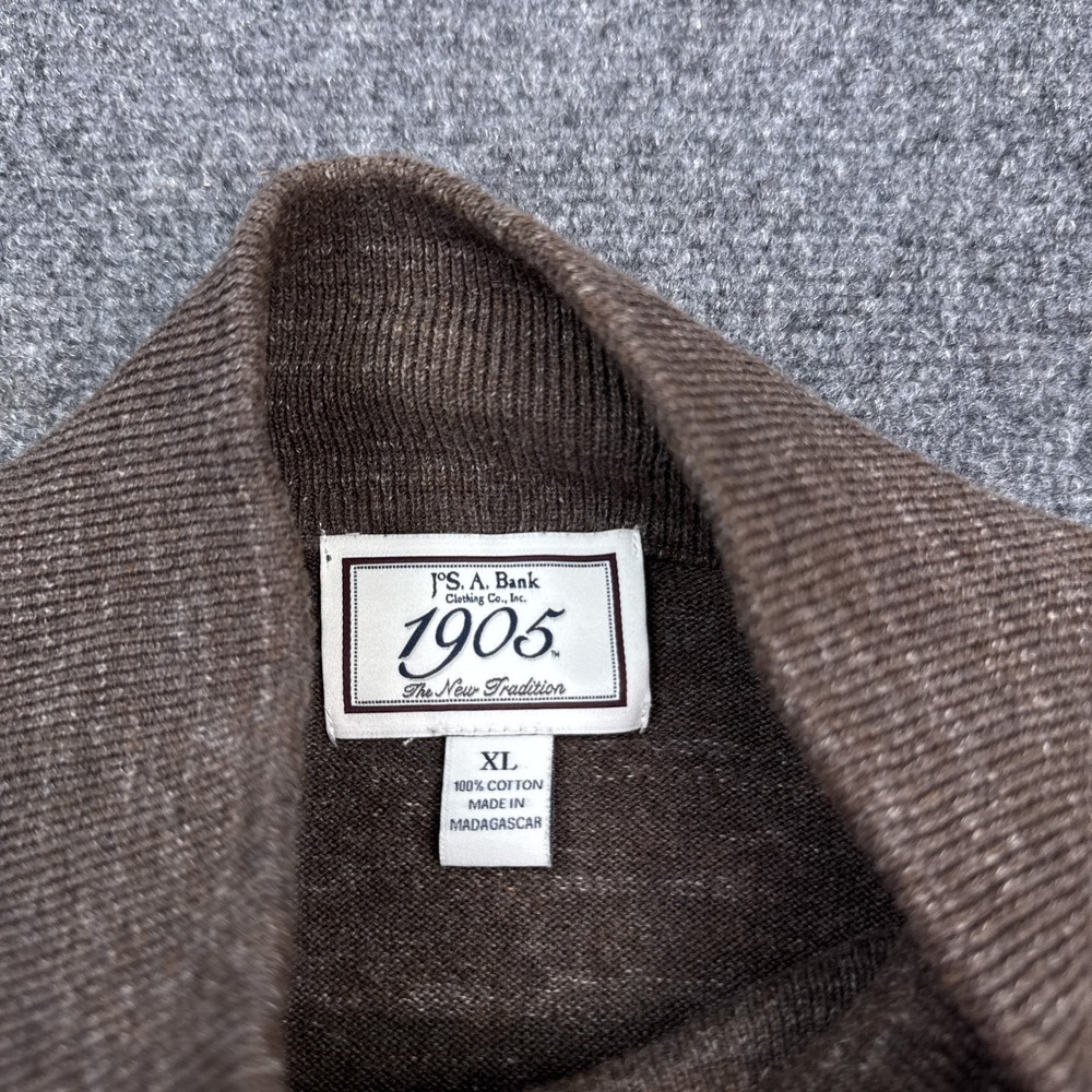 Jos A Bank 1/4 Zip Pullover Knit Sweater Mens Size XL Coffee Brown Mock Neck - Picture 3 of 12